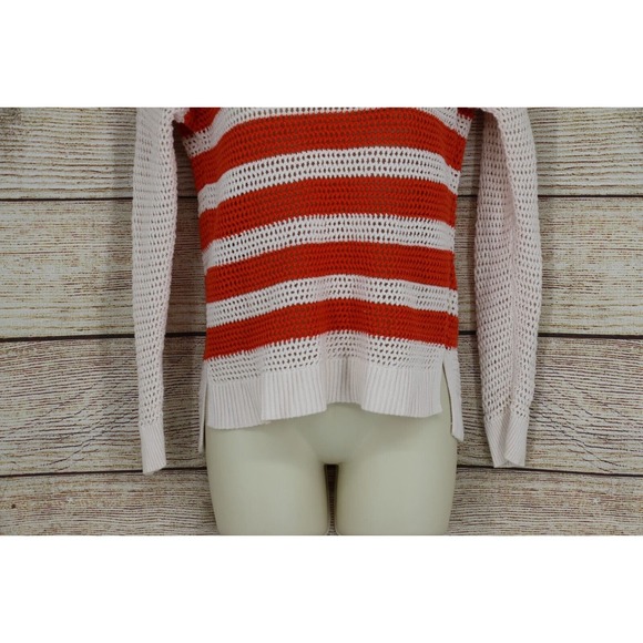 Old Navy Womens Crew Neck Striped Cable Knit Sweater Size Small Orange Ivory - Picture 4 of 6